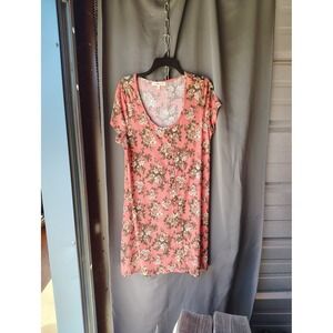 Full Circle Trends Womens 1X Coral Pink Floral Ribbed Knit Button Front Dress